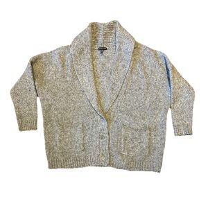 Eileen Fisher Cardigan Sweater Shawl Collar Gray Alpaca Blend L/XL Pockets